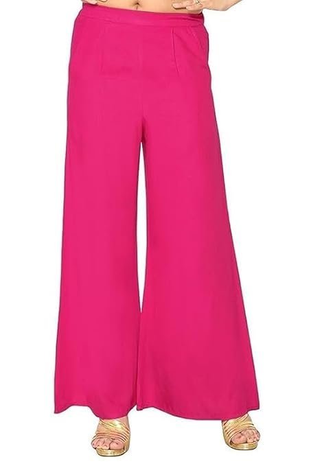 41o16jxFPnL._SY679_ Indian Ethnic Rayon Designer Plain Casual Wear Plazo Pant for Women's (Black, Free Size) - Image 1