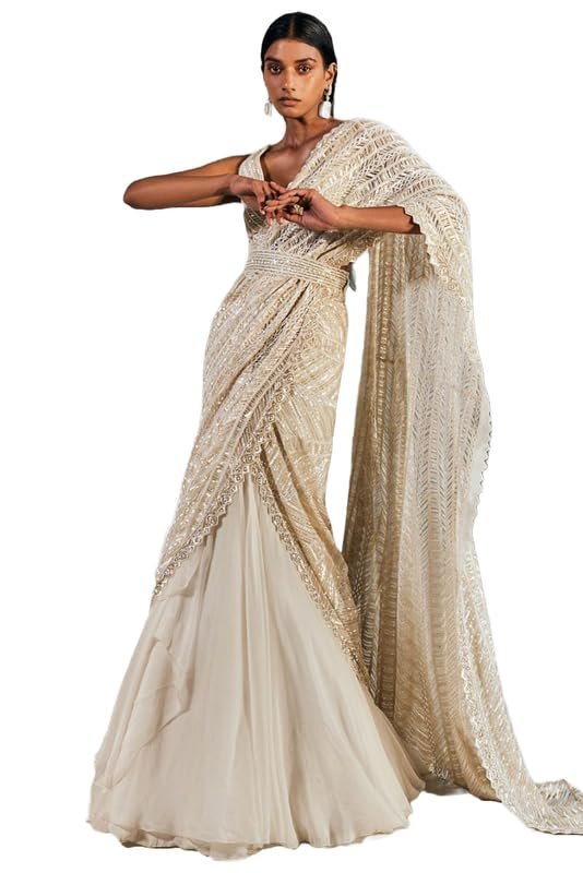 Version 1.0.0 Women's frill ruffle ready to wear saree for wedding mehandi party diwali haldi reception navratra gift. - Image 1