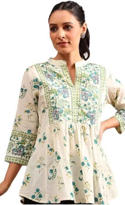Womens Cotton Printed Anarkali Short Top Kurti