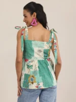 Green Printed Cotton Anarkali Short Kurti - Image 3