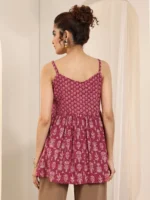 Red Printed Cotton Anarkali Short Kurti - Image 3