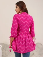 Pink Printed Cotton Anarkali Short Kurti - Image 3