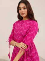Pink Printed Cotton Anarkali Short Kurti - Image 4
