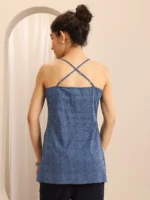 Blue Printed Cotton Blend Straight Short Kurti - Image 3
