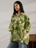 Green Printed Cotton Straight Short Kurti - Image 2