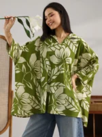 Green Printed Cotton Straight Short Kurti - Image 4