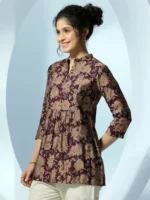 Maroon Printed Silk Blend Straight Kurti - Image 2
