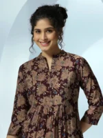 Maroon Printed Silk Blend Straight Kurti - Image 4