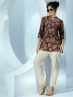 Maroon Printed Silk Blend Straight Kurti - Image 5