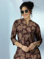 Maroon Printed Silk Blend Straight Kurti - Image 6