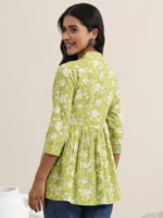 Green Printed Cotton Anarkali Kurti - Image 3