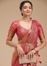 Rani Pink Printed Art Silk Saree - Image 3