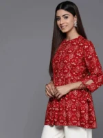 Maroon Printed Rayon A-Line Short Kurti - Image 2