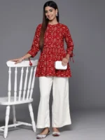 Maroon Printed Rayon A-Line Short Kurti - Image 4