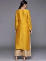 Yellow Embellished Silk Kurta - Image 4